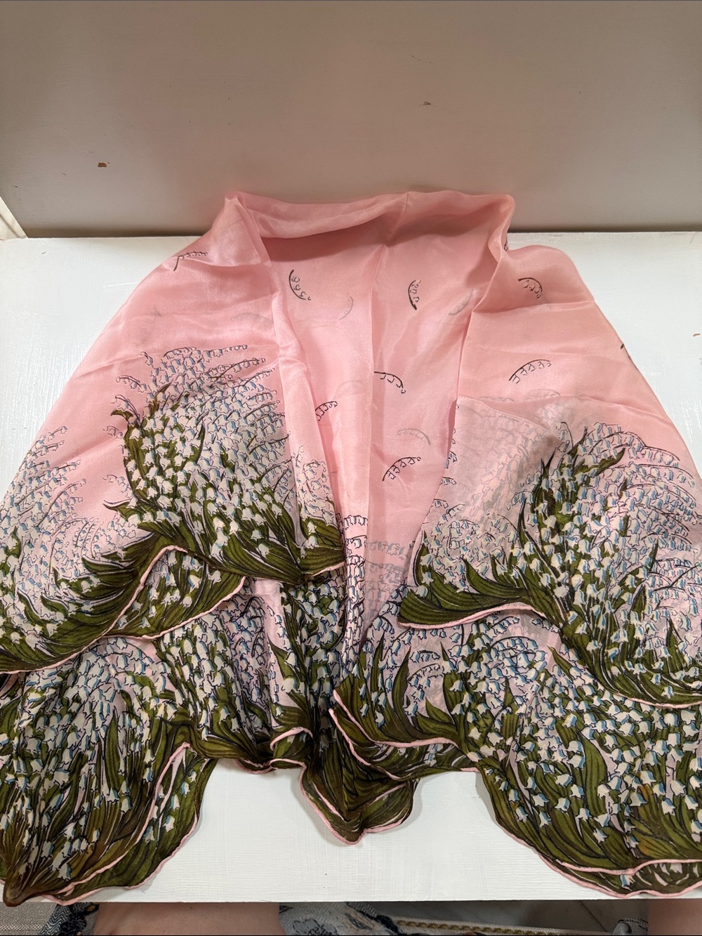 Carol Stanley Pink Botanical Print Silk Scarf made in Japan VINTAGE - Picture 3 of 16